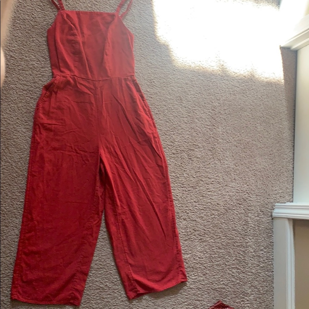 Red Romper w/ Flared Bottoms, w/ Pockets